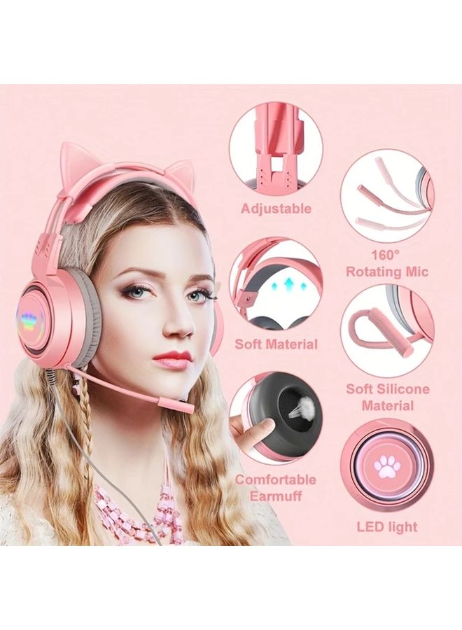 Pink Cat Ear RGB Gaming Headset with Microphone for PS5 PS4 Xbox PC Switch - Image 5