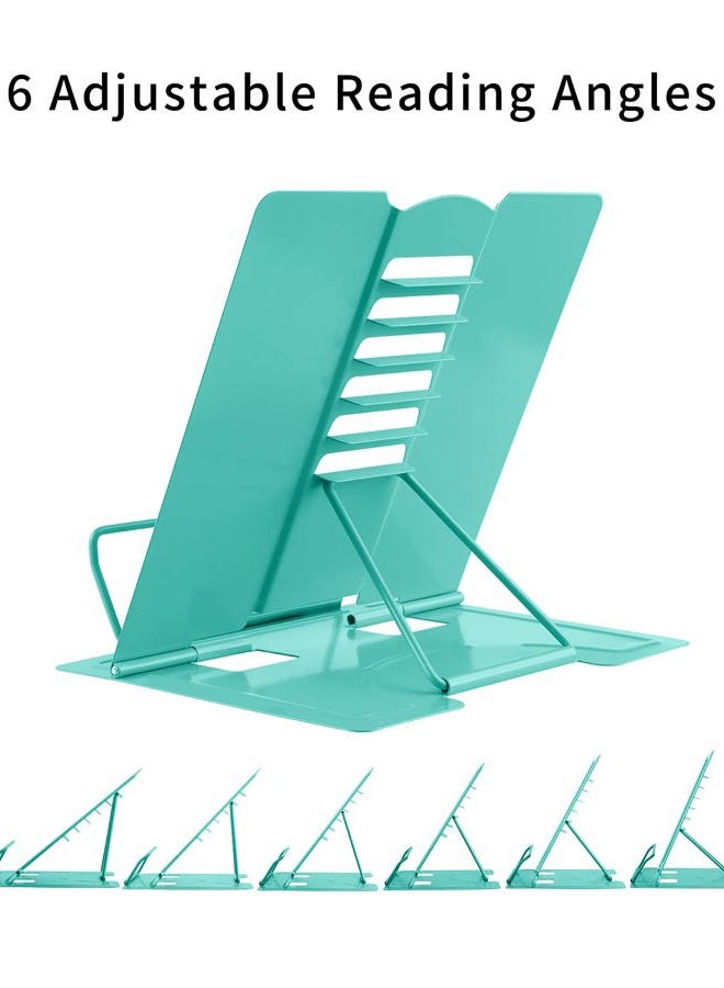 MSDADA Book Stand Metal Reading Rest Book Holder Adjustable Cookbook Documents Holder Portable Sturdy Bookstands for Recipes Textbooks Tablet Music Books with Page Clips (Light Green) - Image 3