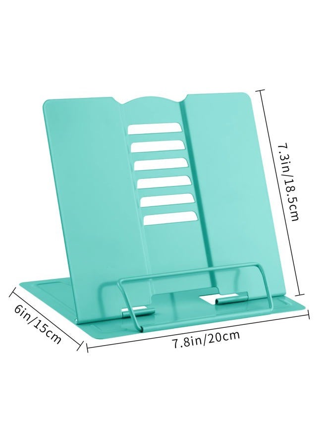 MSDADA Book Stand Metal Reading Rest Book Holder Adjustable Cookbook Documents Holder Portable Sturdy Bookstands for Recipes Textbooks Tablet Music Books with Page Clips (Light Green) - Image 4
