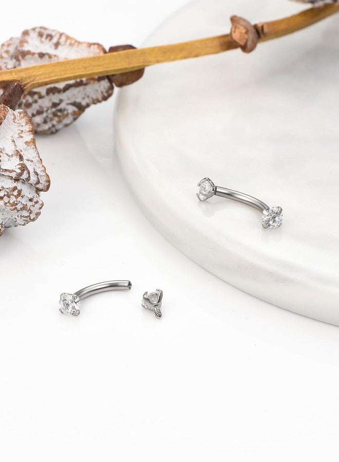 PiercingJ 2-5PCS 16G 3/8" (10MM) Stainless Steel Cubic Zirconia Gem(3MM) Internally Thread Curved Barbell Eyebrow Piercing Jewelry - Image 4