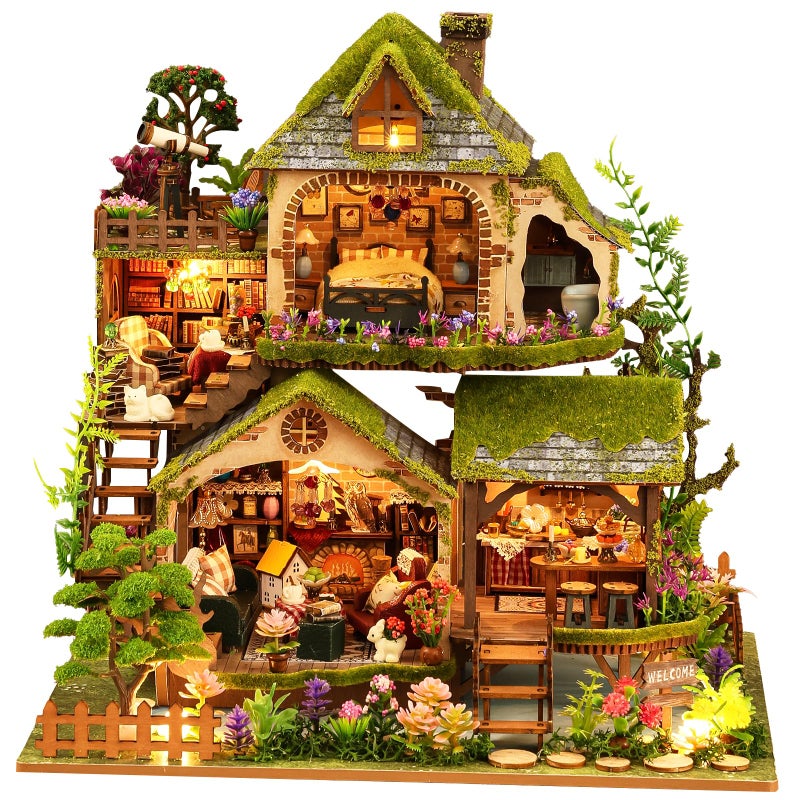 Spilay DIY Miniature House Kit DIY Dollhouse Kit with Music Box Forest Adventures 3D Wooden Puzzle Book Nook Kit for Adult Bookshelf DecorGift for Birthday Halloween Christmas - Image 3