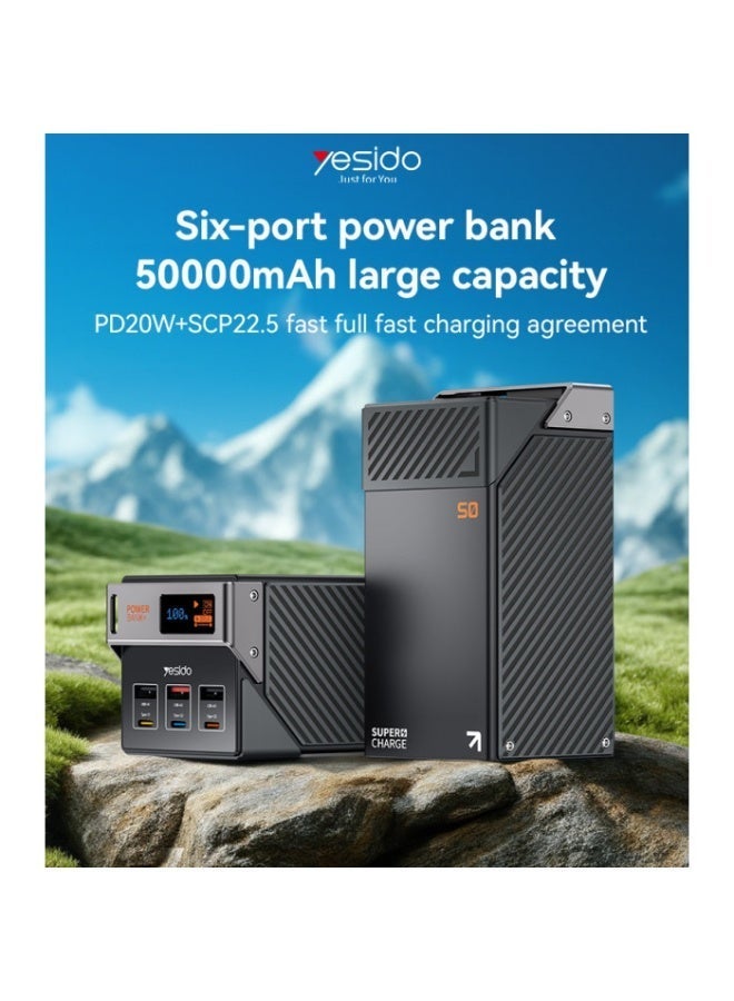 Yesido YP63 50000mAh PD 20W + SCP 22.5W Fast Charging Zinc Alloy LED Screen Display Six-port Power Bank - Image 2