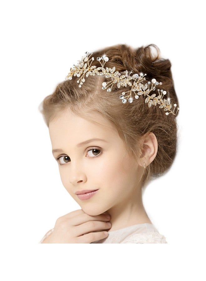 Sliverdew Flower Girl Headpiece Bridal Wedding Rhinestone Hair Accessories For Wedding Gold Crystal Headpiece Crystal Headband Pearl Hair Jewelry Wedding Hairband Princess Headpiece - Image 2