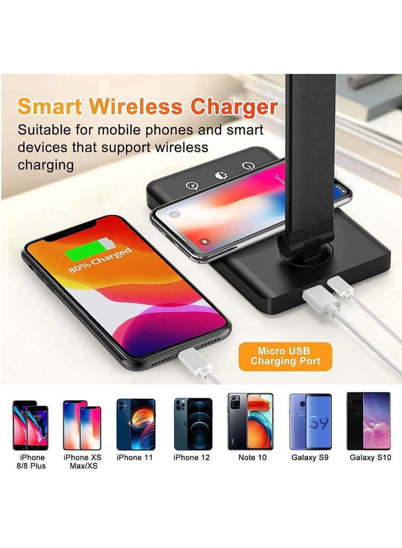 عربست مصباح مكتب LED، مصباح مكتبي للعناية بالعين مع التحكم باللمس و5 مستويات سطوع و5 أوضاع إضاءة ومصباح طاولة مع شاحن لاسلكي ومنفذ شحن USB، ومصباح قراءة ومؤقت تلقائي 30/60 دقيقة - Image 3