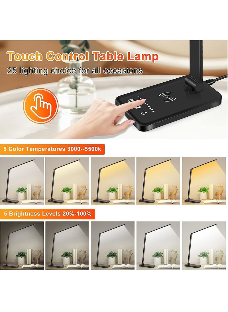 عربست مصباح مكتب LED، مصباح مكتبي للعناية بالعين مع التحكم باللمس و5 مستويات سطوع و5 أوضاع إضاءة ومصباح طاولة مع شاحن لاسلكي ومنفذ شحن USB، ومصباح قراءة ومؤقت تلقائي 30/60 دقيقة - Image 2