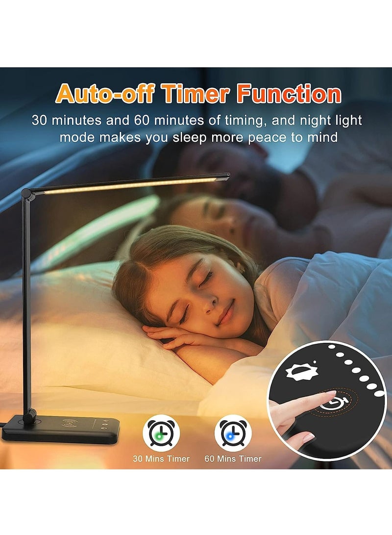 عربست مصباح مكتب LED، مصباح مكتبي للعناية بالعين مع التحكم باللمس و5 مستويات سطوع و5 أوضاع إضاءة ومصباح طاولة مع شاحن لاسلكي ومنفذ شحن USB، ومصباح قراءة ومؤقت تلقائي 30/60 دقيقة - Image 4