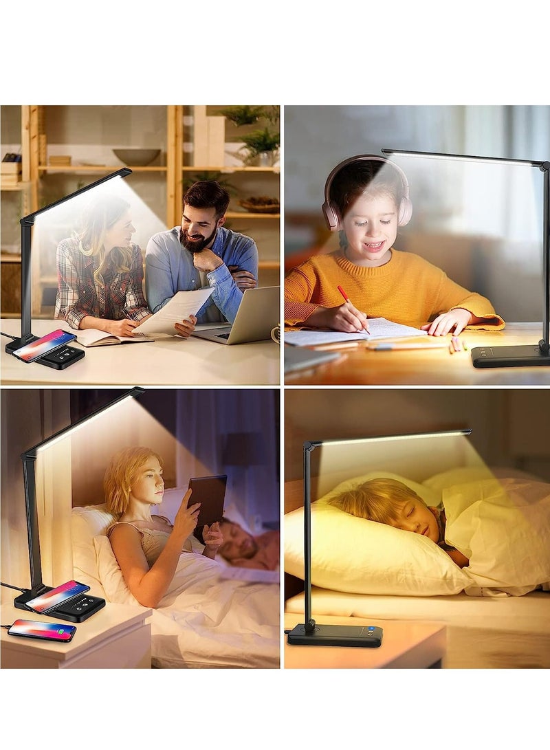 عربست مصباح مكتب LED، مصباح مكتبي للعناية بالعين مع التحكم باللمس و5 مستويات سطوع و5 أوضاع إضاءة ومصباح طاولة مع شاحن لاسلكي ومنفذ شحن USB، ومصباح قراءة ومؤقت تلقائي 30/60 دقيقة - Image 5