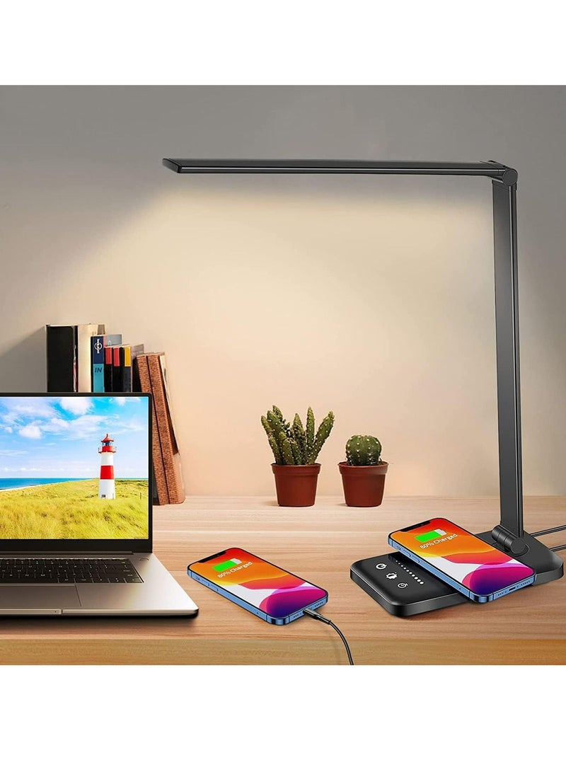 عربست مصباح مكتب LED، مصباح مكتبي للعناية بالعين مع التحكم باللمس و5 مستويات سطوع و5 أوضاع إضاءة ومصباح طاولة مع شاحن لاسلكي ومنفذ شحن USB، ومصباح قراءة ومؤقت تلقائي 30/60 دقيقة - Image 1