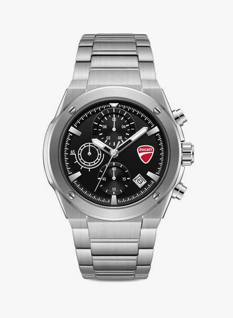 دوكاتي Stelvio Black Dial, Stainless Steel Bracelet, Chronograph Watch for Men, 43mm