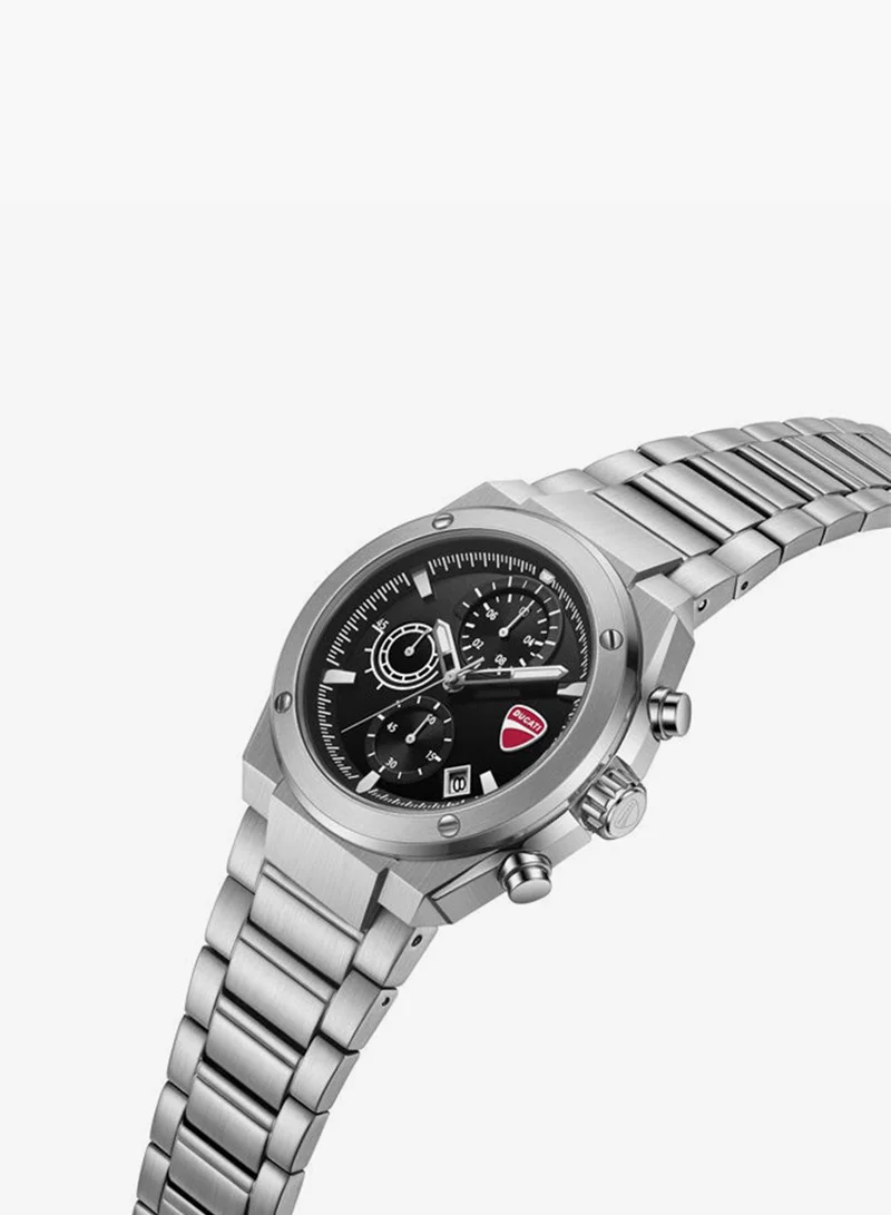 دوكاتي Stelvio Black Dial, Stainless Steel Bracelet, Chronograph Watch for Men, 43mm