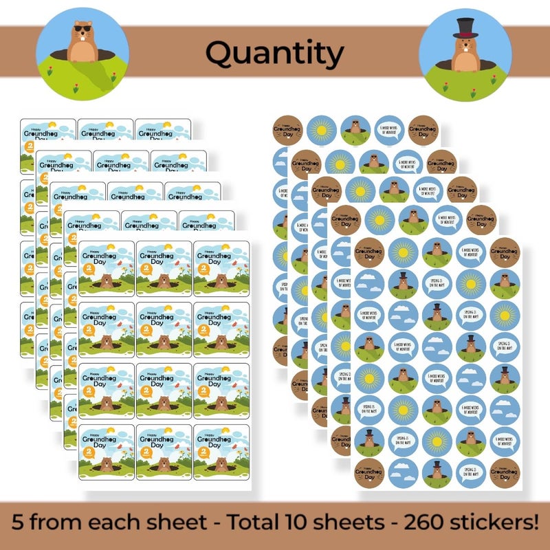 Joyful Artistry 260Pcs Groundhog Day Stickers for Kids & Classroom - Happy Groundhog Day Sticker Set for Crafting Marmot Party Decorations, Cards, Poster, Party Favors, Arts and Crafts - Image 2