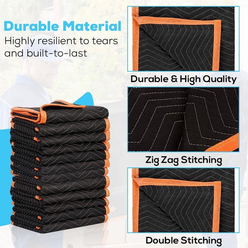 Simpli-Magic 79523 Heavy Duty Padded Moving Blankets, Black/Orange, 72” x 80”, 12 Pack - Image 3