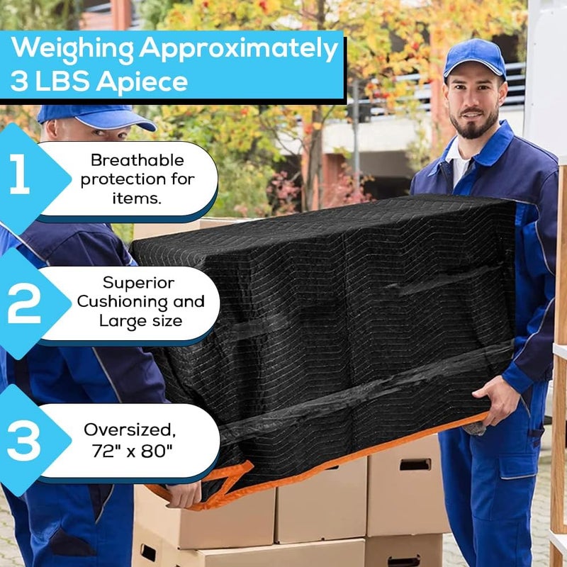 Simpli-Magic 79523 Heavy Duty Padded Moving Blankets, Black/Orange, 72” x 80”, 12 Pack - Image 2