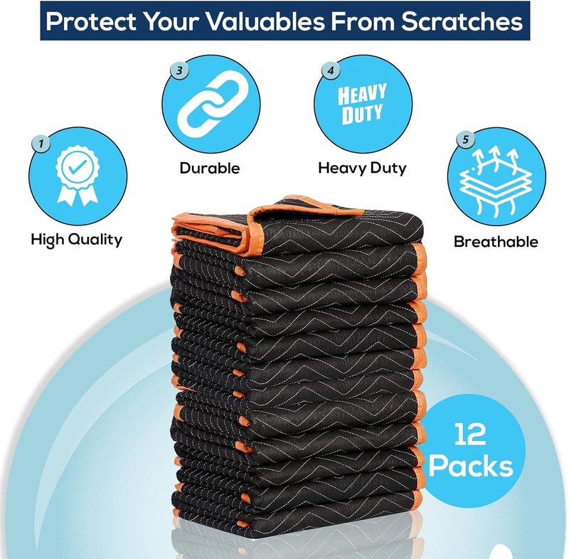 Simpli-Magic 79523 Heavy Duty Padded Moving Blankets, Black/Orange, 72” x 80”, 12 Pack - Image 4