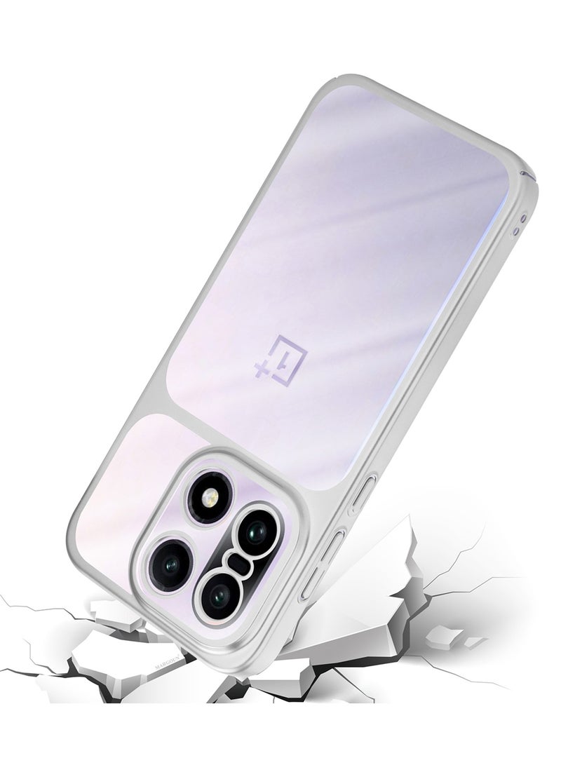 CATANES Electroplated PC Case for OnePlus 15 - Raised Camera Guard and Shock-Absorbing Edges - Clear - Side Silver - Image 2