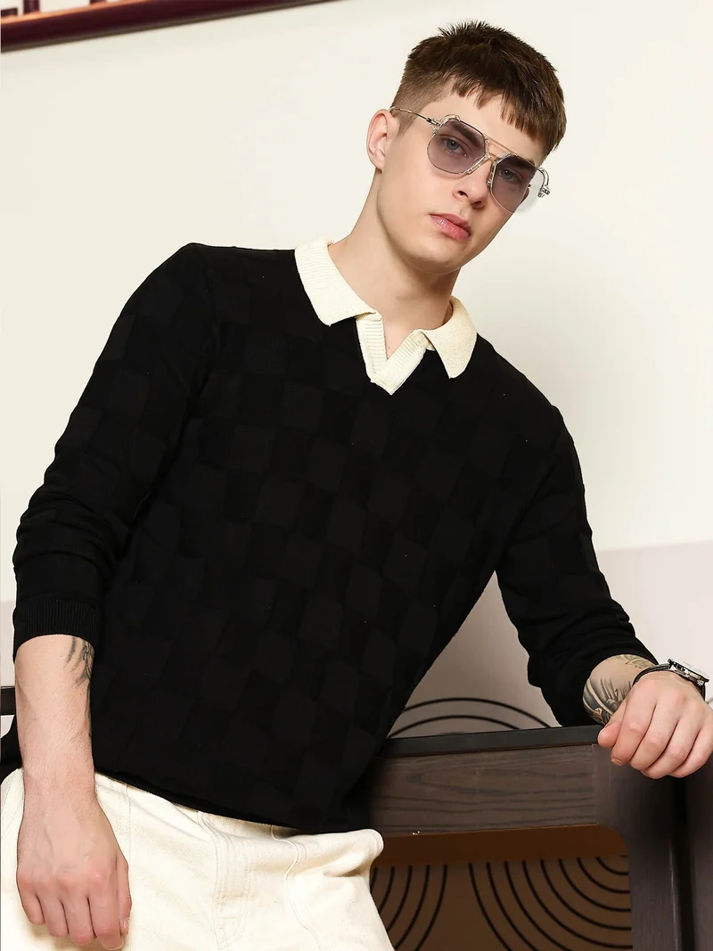 Maniac  Maniac Mens textured knit half zipper full sleeve slim fit cream cotton polo t-shirt for Men | Best Price UAE