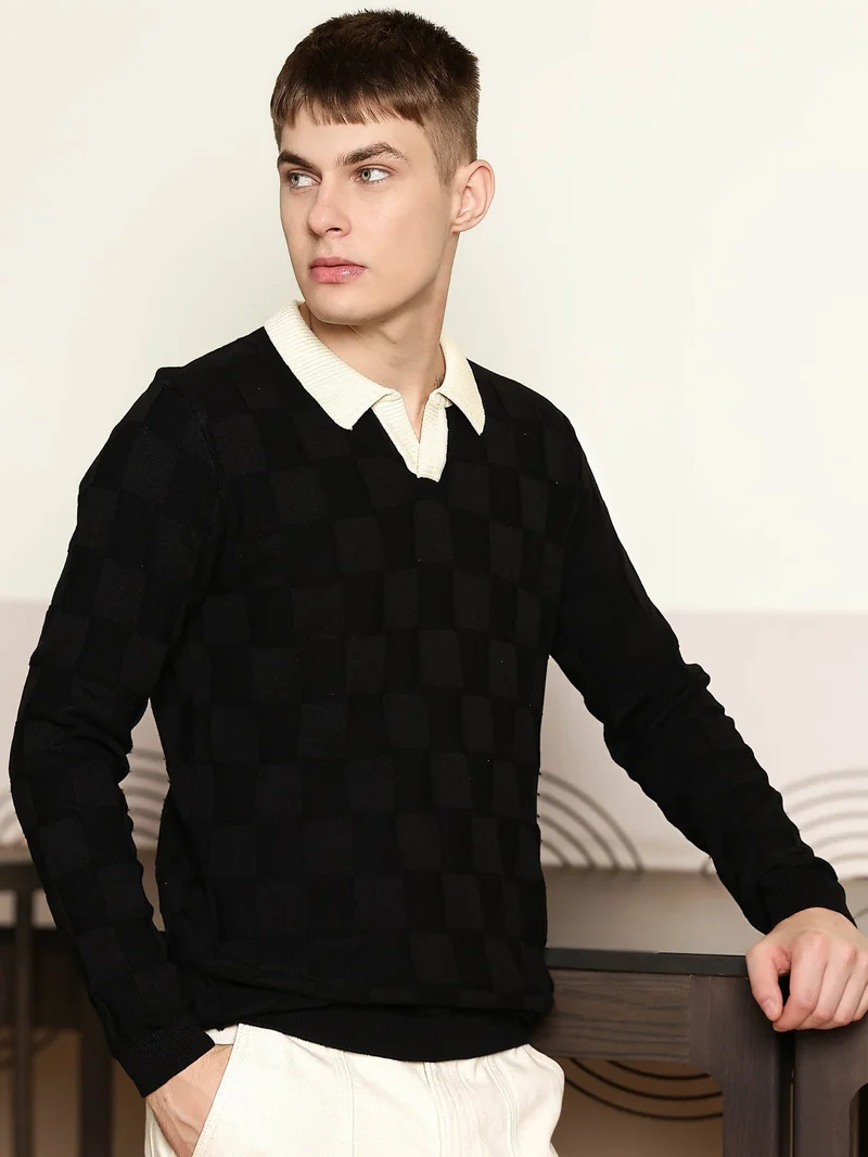 Maniac  Maniac Mens textured knit half zipper full sleeve slim fit cream cotton polo t-shirt for Men | Best Price UAE