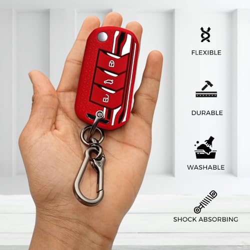KEYCEPT Tristar Silicone Key Cover for Mahindra Scorpio N, 3XO, XUV 300, Marazzo, XUV 700, XUV 400, Bolero, Thar Roxx, TUV 300, EV 3 Button Flip Key Cover with Keychain. (Keychain 1, Red) - Image 5