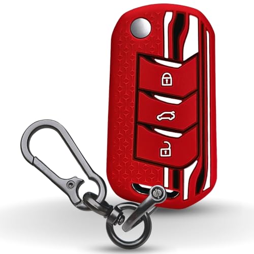 KEYCEPT Tristar Silicone Key Cover for Mahindra Scorpio N, 3XO, XUV 300, Marazzo, XUV 700, XUV 400, Bolero, Thar Roxx, TUV 300, EV 3 Button Flip Key Cover with Keychain. (Keychain 1, Red) - Image 1