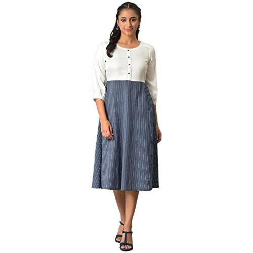 Aurelia Blue Striped Cotton Shirt Dress for Women - Image 5