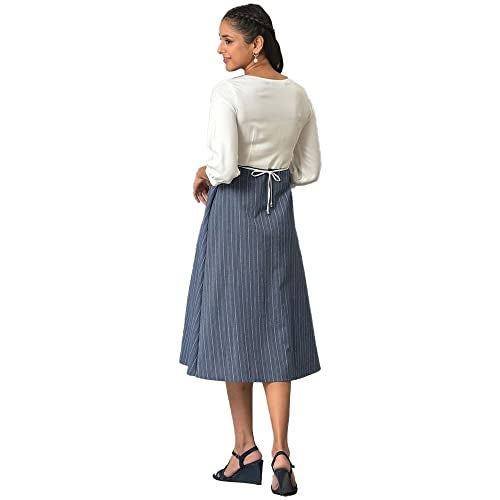 Aurelia Blue Striped Cotton Shirt Dress for Women - Image 2