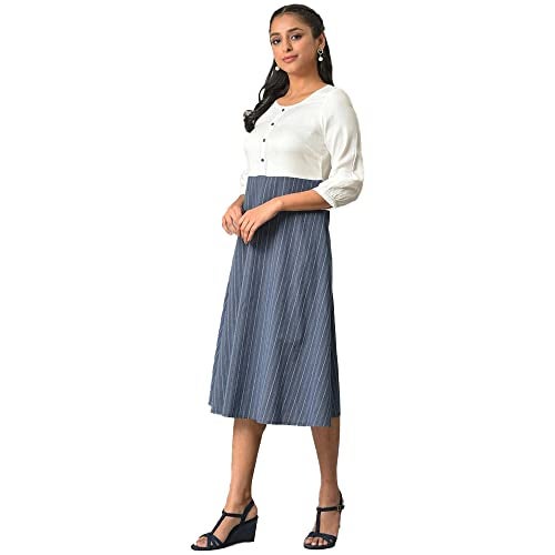 Aurelia Blue Striped Cotton Shirt Dress for Women - Image 3