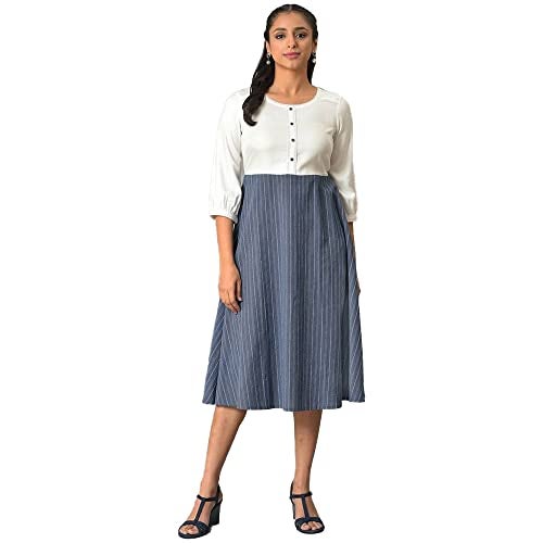 Aurelia Blue Striped Cotton Shirt Dress for Women - Image 1