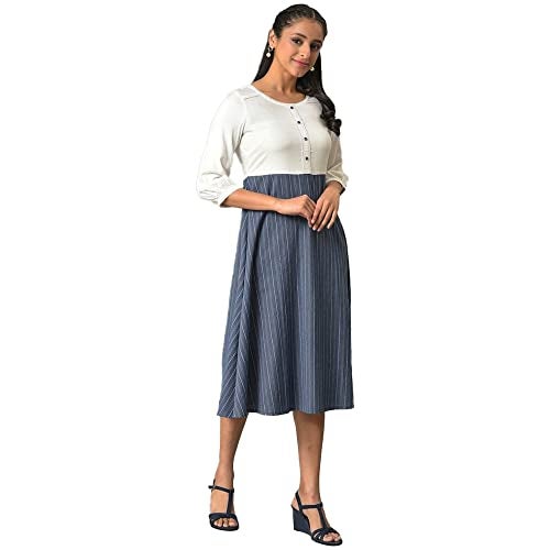 Aurelia Blue Striped Cotton Shirt Dress for Women - Image 4