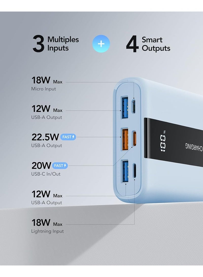 VRURC Power Bank 20000mAh smallest USB C 22.5W Portable charger PD & QC 3.0 Fast Charging power delivery Battery Bank LED Display Lightweight Compact Compatible with iPad, iPhone,Samsung - Image 3