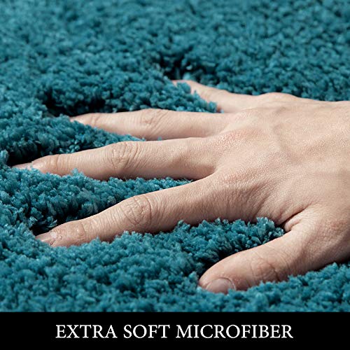 MIULEE Set of 2 Non Slip Shaggy Bathroom Rugs Extra Thick Soft Bath Mats Plush Microfiber Absorbent Water for Tub Shower Machine Washable (Teal, 16x24 inches) - Image 2