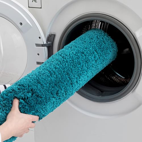MIULEE Set of 2 Non Slip Shaggy Bathroom Rugs Extra Thick Soft Bath Mats Plush Microfiber Absorbent Water for Tub Shower Machine Washable (Teal, 16x24 inches) - Image 5