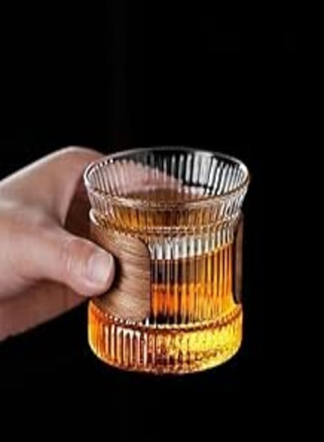 "Istikana Ribbed Tea and Coffee Capacity 150ml - Thermal Glass - Chic Shape - Wood Frame"