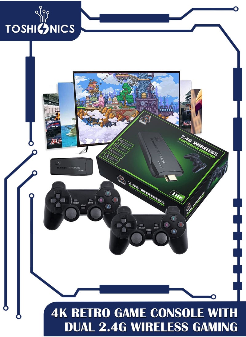 Toshonics - 4K Retro Game Console Dual 2.4G Wireless Gaming Joystick Controllers Pads Bluetooth Rechargeable 10000 Plus Video Games Stick 9 Emulators TV High Definition HDMI Output Best Gift For Kids 64GB - Image 1