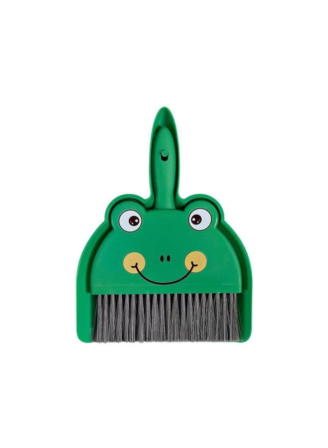 طقم جاروف وفرشة يدوية صغيرة للتنظيف اليومي تصميم ضفدع  – قطعتان، شعيرات مرنة ناعمة، مناسب للتعليق، ومناسب للمطبخ والسيارة والمكتب والأسطح والفتات - Image 1