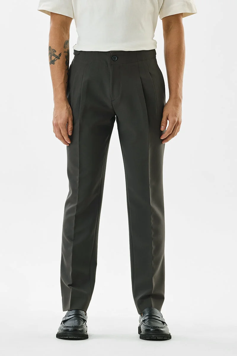 سنيتش Grey Solid Slim Fit Formal Trousers
