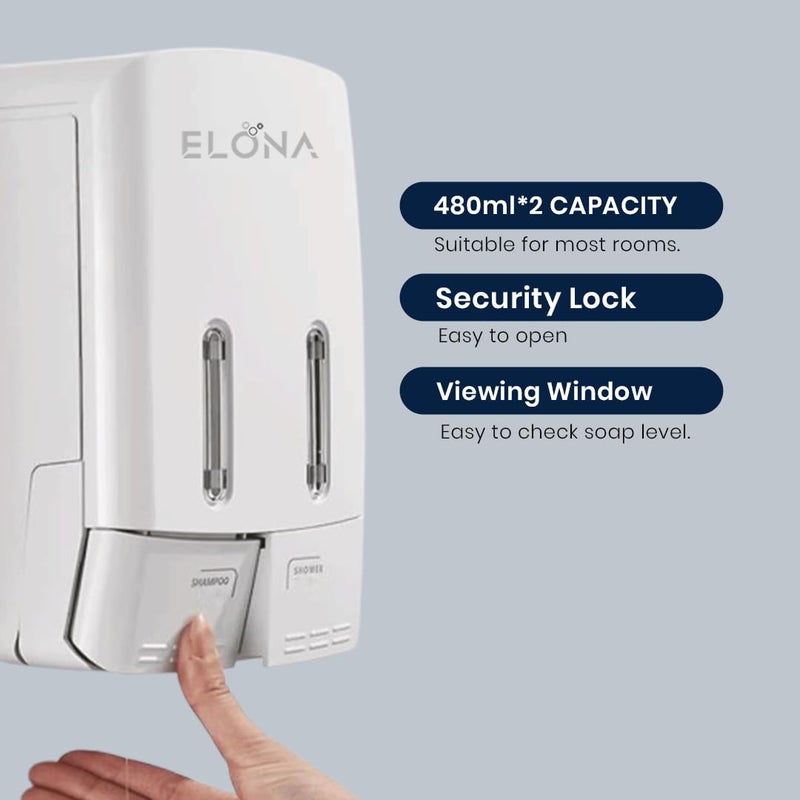 ELONA Dual Liquid Soap Dispenser 480ml WallMounted Dispenser LeakFree HeavyDuty Design for Bathroom Kitchen Ideal for Liquid Soap Sanitizers Modern Look - Image 3