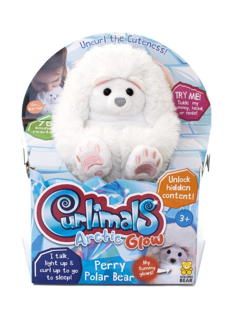 جولدن بير Curlimals Arctic Glow Perry Polar Bear لعبة تفاعلية ناعمة مع أكثر من 75 صوتًا وردود فعل تستجيب للمس بالأضواء هدية حيوانات القطب الشمالي الممتعة للفتيات والفتيان بعمر 3+، أبيض - Image 1