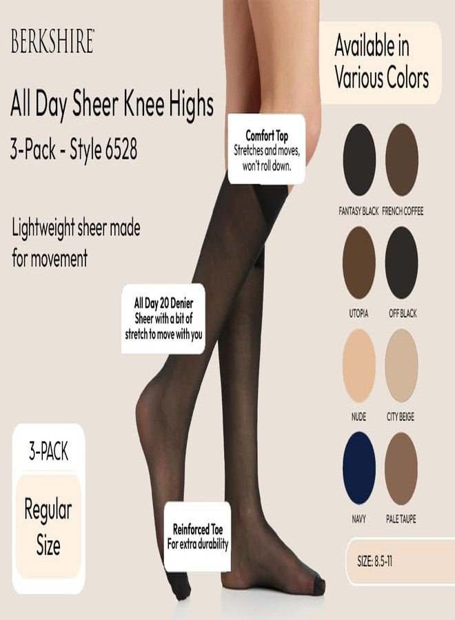 Berkshire womens 3 Pair Pack All Day Sheer Reinforced Toe Knee High Dress Sock, French Coffee, 8.5 - 11 US - Image 2