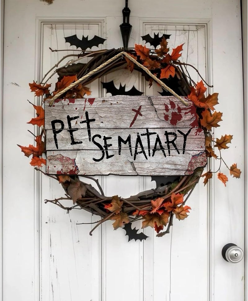 flinelife Pet Sematary Sign, 12x6, Horror Movie Sign, Wreath Sign for Indoor Outdoor Use - Image 5