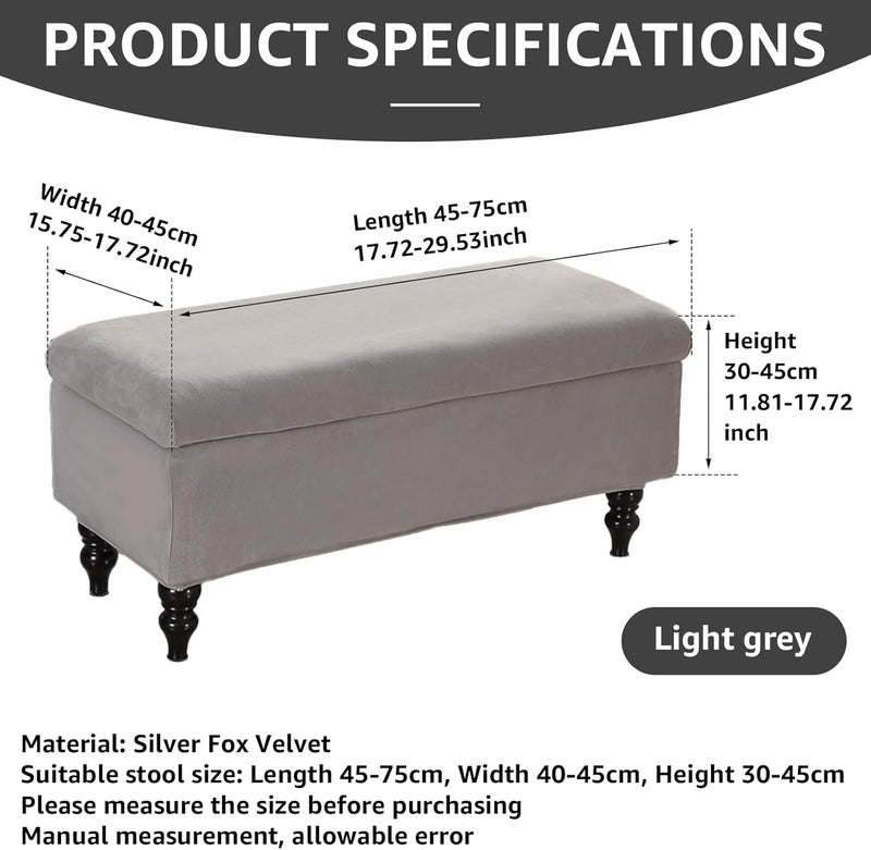 windforgecraft Storage Ottoman Cover Stretch Rectangle Storage Bench Cover Velvet Storage Bench Cover Slipcover Folding Storage with Elastic Bands Footrest Stool Slipcover for Living Room (Light Grey) - Image 2