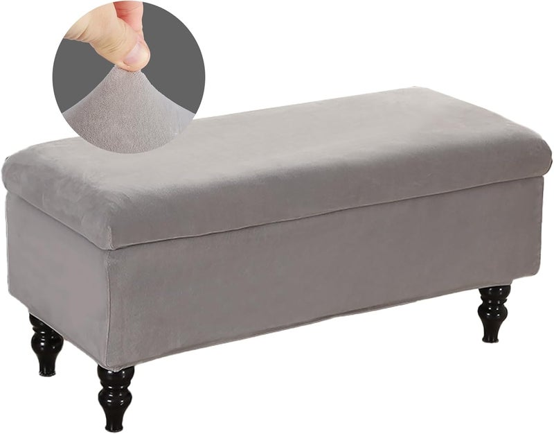 windforgecraft Storage Ottoman Cover Stretch Rectangle Storage Bench Cover Velvet Storage Bench Cover Slipcover Folding Storage with Elastic Bands Footrest Stool Slipcover for Living Room (Light Grey) - Image 1