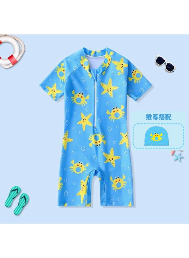 New Girls' Swimsuit Cartoon Short-sleeved Children's Swimming Suit 3-year-old 6-year-old Men's Swimsuit Suit Swimming Cap