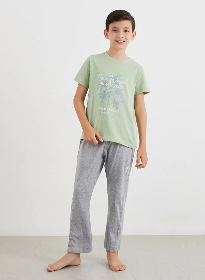 Styli Styli Graphic Print Round Neck T-Shirt and Pyjama Set