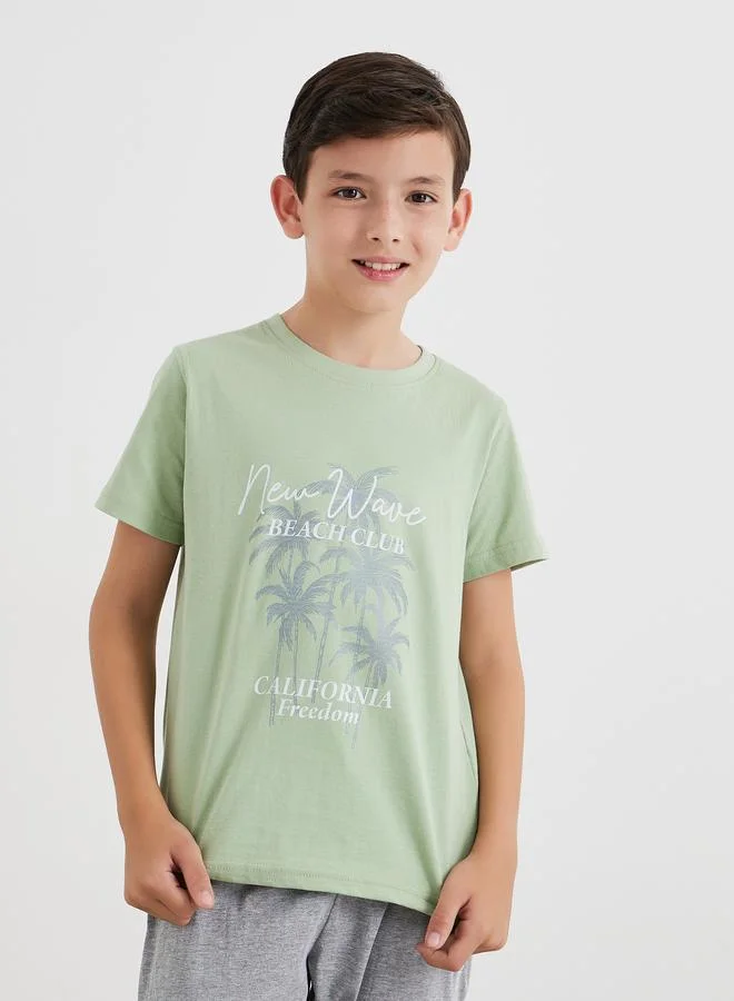 Styli Styli Graphic Print Round Neck T-Shirt and Pyjama Set