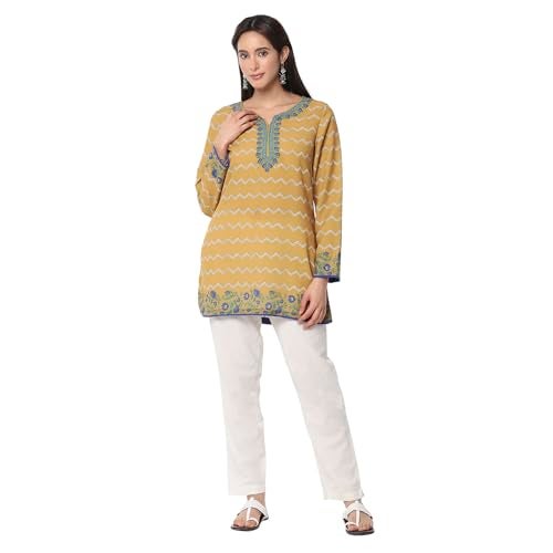 Biba Women's Mustard Straight Short Kurta - Image 1