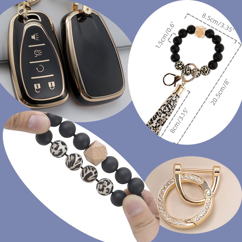 RFSRZ Smart Key Fob Cover Case With diamond Key Chain and Bracelet Key Holder Fits for Chevy Equinox Malibu Cruze Tahoe Camaro Traverse Blazer Volt Bolt 5 Buttons (Black) - Image 5