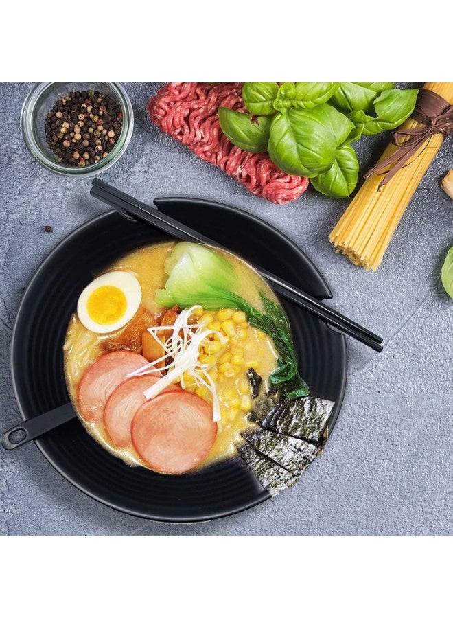 Unbreakable Ramen Bowl Set of 2, 8Pcs 37oz Black Large Ramen Bowls and Spoons Set with Chopsticks & Saucers for Udon Soup Noodles or Asian Food, Pho,Matte Melamine Bowls - Image 5