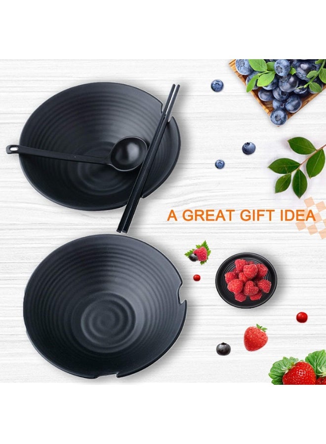 Unbreakable Ramen Bowl Set of 2, 8Pcs 37oz Black Large Ramen Bowls and Spoons Set with Chopsticks & Saucers for Udon Soup Noodles or Asian Food, Pho,Matte Melamine Bowls - Image 4