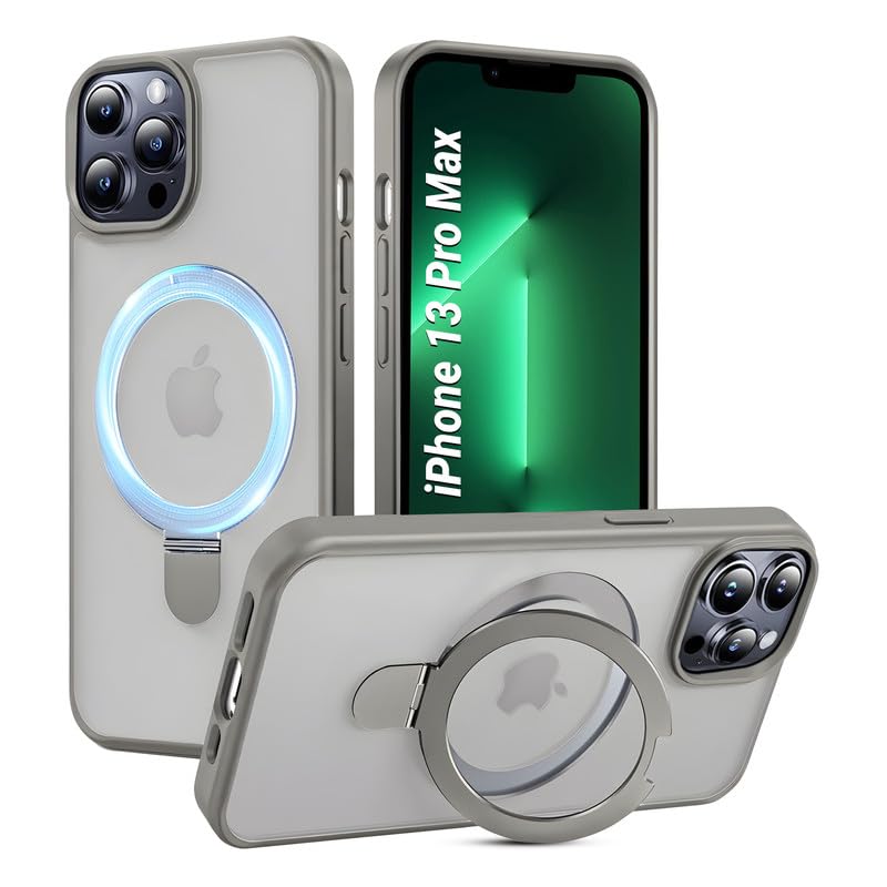 AIBEX Back Cover for Apple iPhone 13 Pro Max with OStand Ring Kickstand| Mag-Saf Compatible Magnetic Metal Alloy Ring| Wireless Charging|Slim Thin Scratch Resistant Armor|Shockproof Protective - Grey - Image 1
