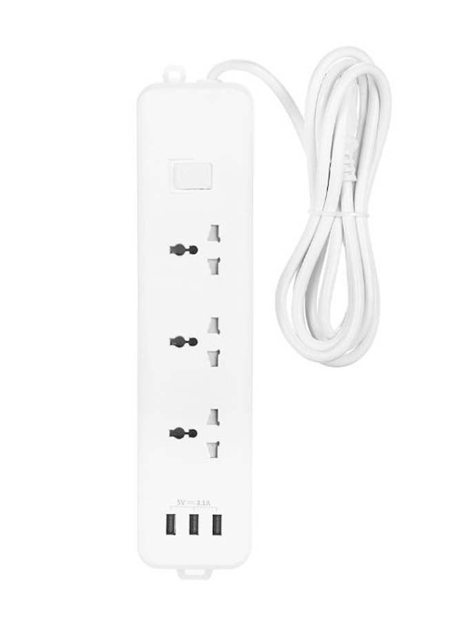 Power Strip With 3 Outlet Socket And 3 USB Port White 39.5cm - Image 1